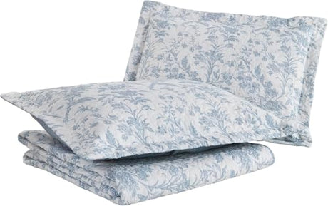 Laura Ashley - King Quilt Set, Soft Cotton Bedding with Reversible Design, Medium Weight for Year Round Use, 3 Piece Bed Set with Matching Pillowcases (Amberley Blue) Laura Ashley