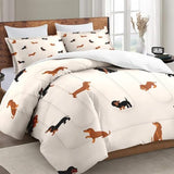 Zzzboro Comforter Set with 2 Pillowcases Queen Size, Cute Happy Dachshund Dog Puppy, Bedding Decor Cartoon Animal Pug Geometric Brown for Kids and Adults, Soft Cozy Bedroom Bed Set Zzzboro