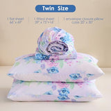 JSD Purple Hydrangea Floral Sheet Set Twin Size, 3 Piece Printed Microfiber Bed Sheets Deep Pocket JSD