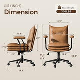 Sucrever Brown Office Chair with Triple-Layers Thicken Wide Seat, Mid Back Leather Desk Chair with Wheels and Arms, Mid-Century Modern Computer Chair for Home Office Sucrever