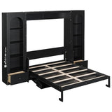 MERITLINE Queen Size Murphy Bed with 2 Side Cabinets, 2 Drawers and LED Lights, Solid Wood Folding Murphy Wall Bed with Desk, Black MERITLINE
