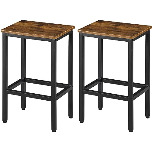 SUPER DEAL Counter Height Bar Stools Set of 2 for Kitchen, 26 Inches Industrial Backless Metal BarStools with Wood Top, Rustic Brown - WoodArtSupply