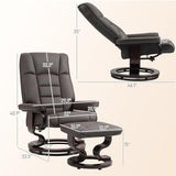 HOMCOM Faux Leather Reclining Chair, Swivel Ottoman Chair, Recliner with Ottoman with High Back and Wood Frame for Living Room, Brown HOMCOM