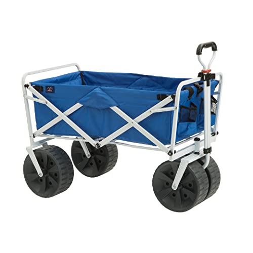 Mac Sports Heavy Duty Collapsible Folding All Terrain Utility Beach Wagon Cart, Blue/White - WoodArtSupply