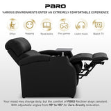 PBRO Home Theater Seating Top Grain Leather, Zero Gravity Recliner Chair Movie Theater Chairs Electric Sofa with Power Reclining USB Charge Ambient Lighting Black Single Seats for Living Room