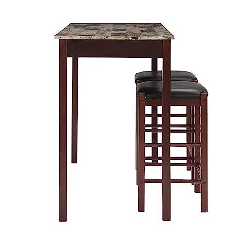 Linon Brown 3-Piece Table Faux Marble Tavern Set, 42" w x 22.25" d x 36" h - WoodArtSupply