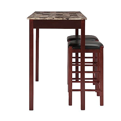 Linon Brown 3-Piece Table Faux Marble Tavern Set, 42" w x 22.25" d x 36" h - WoodArtSupply