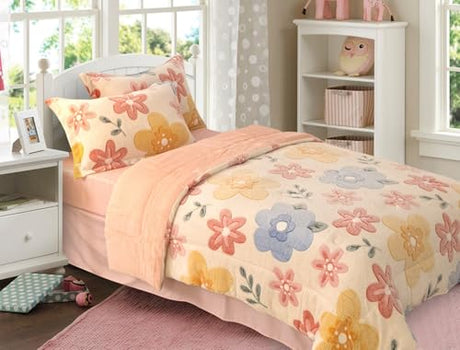 Meeting Story Flower Bedding 3 Piece Full Comforter Set for Girls, Lightweight Soft Breathable Washable Yellow Bed Set Meeting Story
