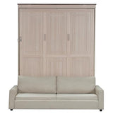 SOFTSEA Queen Size Murphy Bed with Sofa, Hidden Wall Bed Cabinet with LED Lights, Space-Saving Foldable Murphy Bed Frame for Guest Room Bedroom Home Office, Beige SOFTSEA