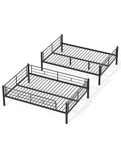 Mixcous Full Over Full Bunk Bed, Convertible into 2 Full Beds, Heavy-Duty Metal Bed Frame with Safety Full-Length Guardrails & EVA Padded Ladder for Adults, Teens, Kids, No Box Spring Needed, Black Mixcous