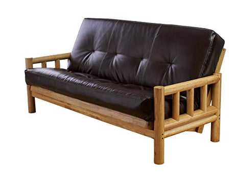Chalet Complete Futon - Frame and Mattress Set - Log Like with Innerspring Full Size Sofa Bed Sleeper (Leather Java) Cordova Futons