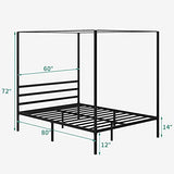 YITAHOME Canopy Bed Frame Metal Four Posters 14 Inch Platform with Built-in Headboard Strong Metal Slat Mattress Support, No Box Spring Needed, Black, Queen Size