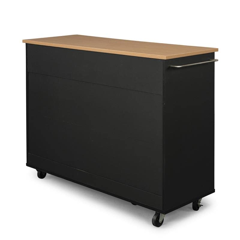 Pemberly Row Contemporary Storage Plus Wood Kitchen Cart in Black