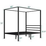 YITAHOME Canopy Bed Frame Queen Size Metal Four Posters 14 Inch Platform with Built-in Headboard Strong Metal Slat Mattress Support, No Box Spring Needed, Black