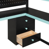 LUMISOL Full Size Gaming Loft Bed with Desk & Stairs, Solid Wood Loft Bed with Shelves & Pegboard, Black+Blue LUMISOL