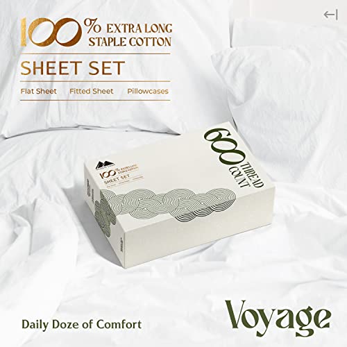 Mayfair Linen 100% Egyptian Cotton Twin Size Sheet Set - 3 PC 600 Thread Count Cotton Sheets Set for Twin Bed (White), Soft, Cooling, Luxury Hotel 16" Deep Pocket Sateen Bedsheet Set for Dorm Room Mayfair Linen