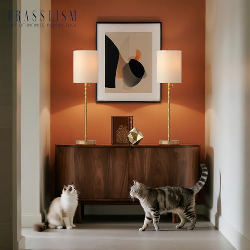 BRASSLISM Buffet Lamps Set of 2, 28.5" Tall Brass Finish Lamps for Entryway, Hallway, Console Table, Dining Sideboard or Living Room, UL Certified with Pull Chain, Linen Shade, Urban Luxury Style BRASSLISM