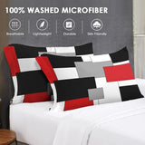 WeCozy 7 Pcs Queen Size Comforter Set with 2 Pillowcases & 2 Shams, Red and Black Geometric Bedding for Kids and Adults, Abstract Gray Bed in a Bag with Flat Fitted Sheet WeCozy
