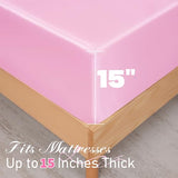 NSGZ 2 Pcs Satin Fitted Sheet and Pillowcase Set, Twin Silky Bottom Bedsheet Fit up to 15 Inch Deep Pocket Mattress, Pink Soft Satin Bedding Includes 1 Fitted Sheet and 1 Pillowcases NSGZ