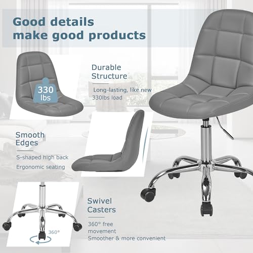 VECELO Height Adjustable Business Task Chair - Comfortable Padded Faux Leather Office Chair, Premium Craftsmanship, Rolling Swivel Desk Chair for Home Office Conference Room-Grey VECELO