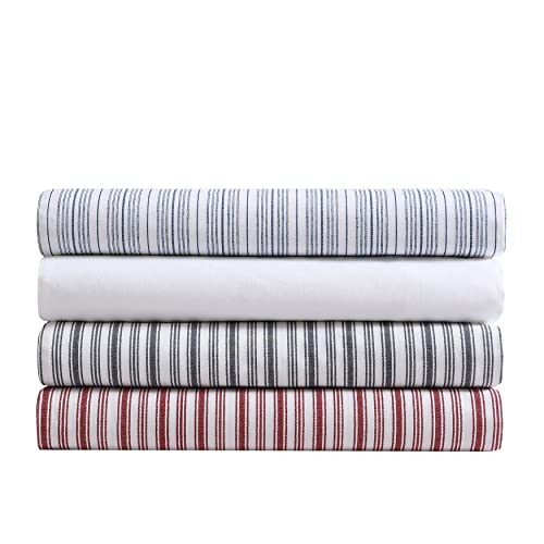 Nautica - Twin Fitted Sheet, Crisp Cotton Percale Bedding, Single Ply Woven, Lightweight for Year Round Use, Oeko-Tex Certified (Coleridge Stripe Red) Nautica