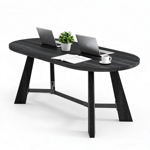6FT Oval Conference Table, Rustic Black 70.86" W Meeting Table Fit 6-8 People, Modern Seminar Table Boardroom Desk for Office Meeting Conference Room SAINTCY