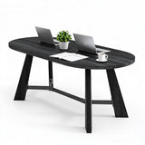 6FT Oval Conference Table, Rustic Black 70.86" W Meeting Table Fit 6-8 People, Modern Seminar Table Boardroom Desk for Office Meeting Conference Room SAINTCY
