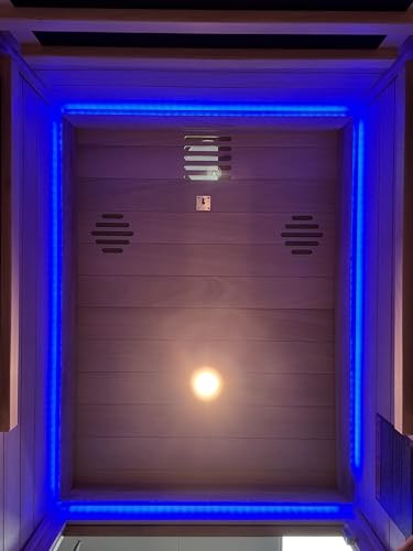 Haoyao Indoor Infrared Hemlock & Okoume 1100W 1-Person MINI Sauna with LED Lights, Bluetooth Speakers – A Gift for Parents or Friends Haoyao