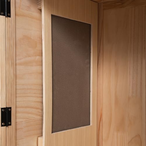 Nyeekoy Large Wooden Cat House on Wheels, Indoor Cat Villa with Condo, Multi Platforms, Scratchers, Vent, Litter Box Area, Clear Doors, Cat Cage Enclosure for Kittens & Adult Cats (Natural Wood) Nyeekoy