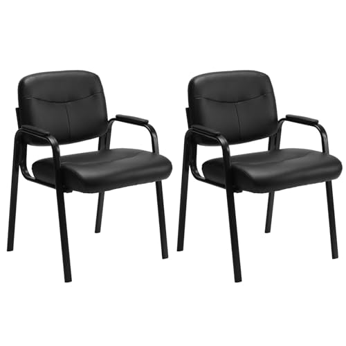 Sweetcrispy Office Reception Guest Chair No Wheels Set of 2, Leather Stationary Waiting Room Chairs with Padded Arms for Elderly Desk Conference Room Lobby Table Side Salon, Inky Sweetcrispy