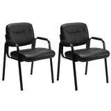 Sweetcrispy Office Reception Guest Chair No Wheels Set of 2, Leather Stationary Waiting Room Chairs with Padded Arms for Elderly Desk Conference Room Lobby Table Side Salon, Inky Sweetcrispy
