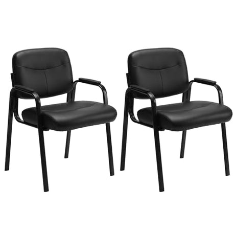 Sweetcrispy Office Reception Guest Chair No Wheels Set of 2, Leather Stationary Waiting Room Chairs with Padded Arms for Elderly Desk Conference Room Lobby Table Side Salon, Inky Sweetcrispy