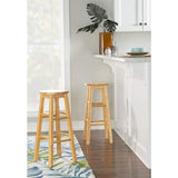 PJ Wood 29 Inch Tall Classic Round Seat Kitchen Counter Bar Stools 2 Pack with 4 Square Legs for Homes, Dining Spaces, and Bars, Natural PJ Wood