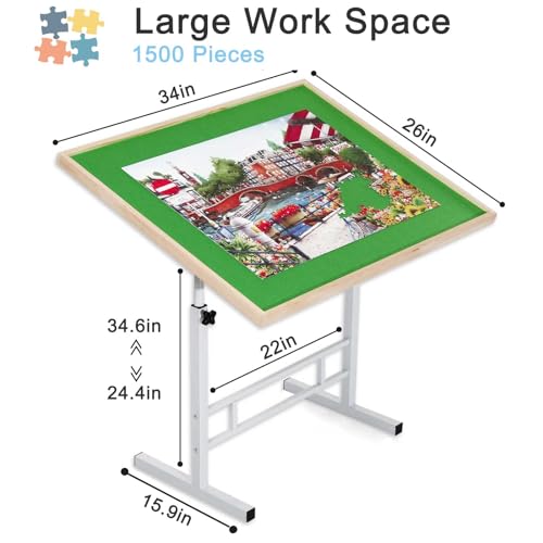 BittPicc Puzzle Table 1500 Pieces Wooden Jigsaw Puzzle Table with Legs Height Adjustable & Angled Tiltable Puzzle Tables for Adults Folding Puzzle Board Table - WoodArtSupply