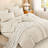 Litanika California King Comforter Set Beige - 7 Pieces Bed in a Bag Cal King Bedding Comforter Sets, Plain Lightweight Bed Set with Comforter, Sheets, Pillowcases & Shams Litanika