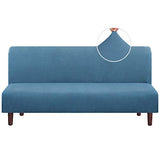 PrinceDeco Stretch Armless Futon Cover - Full Queen Size Sofa Slipcover - Furniture Protector With Elastic Bottom, Checked Pattern Jacquard, Dusty Blue PrinceDeco