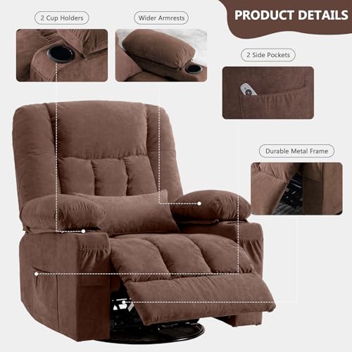 Swivel Rocker Recliner Chair with Vibration Massage and Heat Ergonomic Lounge Chair for Living Room with Rocking Function and Side Pocket, 2 Cup Holders, USB Charge Port