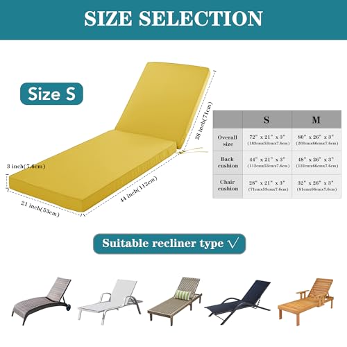 Comcaver Outdoor Chaise Lounge Cushion Set of 2, Fadesafe Water-Repellent Lounge Deck Reclining Chair Cushions for Patio Furniture Lawn Pool Resort Hotel, 72x21x3 Inch, Yellow