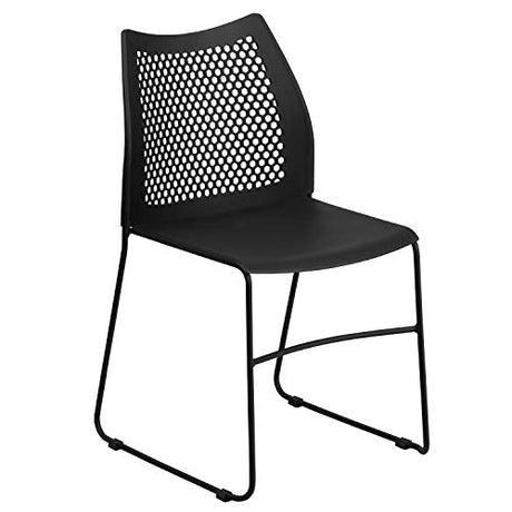 Flash Furniture Hercules Series Contoured Lobby Chairs with Air-Vent Honeycomb Backs, Ergonomic Stacking Chairs for Offices, Set of 5, Black Flash Furniture