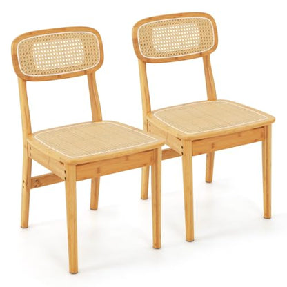 Giantex Rattan Dining Chairs Set of 2, Boho Cane Kitchen Chairs, Max Load 300 Lbs, Bamboo Armless Dining Room Chairs - WoodArtSupply