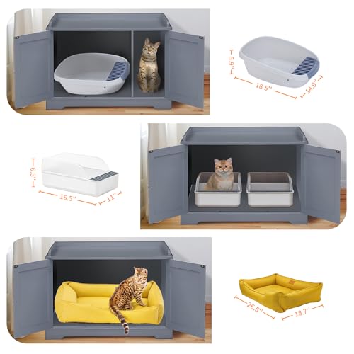 Cat Litter Box Enclosure Furniture, Litter Box Furniture Hidden with Removable Divider, Wooden Cat Washroom Furniture,Cat House, 28.74“L x 21.1”W x 20.24“H - Gray