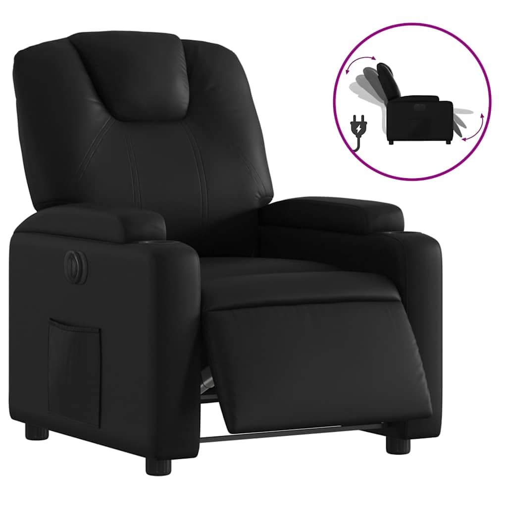vidaXL Black Faux Leather Electric Recliner Chair - Motorized Reclining Armchair with Cup Holders for Living Room/Office vidaXL