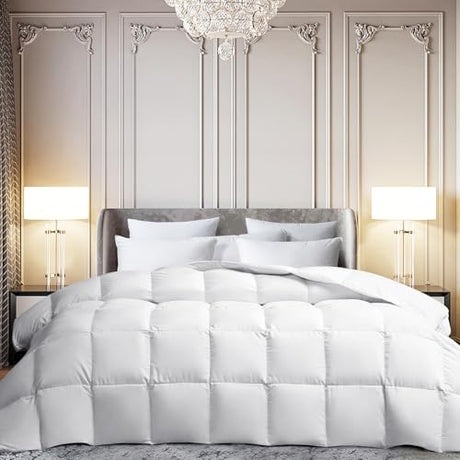 Martha Stewart White Goose Feather Down Fiber Comforter Twin Size- All Season Duvet Insert, Noiseless Fabric with 38oz Filled Luxury Cloud Fluffy Bed Comforter with 8 Corner Loops, White 68x90inch Martha Stewart