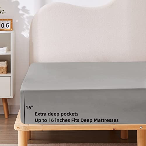 HBHLFZ Full Fitted Sheet Only, Soft Breathable Bottom Sheet - 54"x75" Deep Pockets Full Size Fitted Sheet - All Around Stretch Fit, Wrinkle Resistant, Colorfast - Easy Care, Gray HBHLFZ