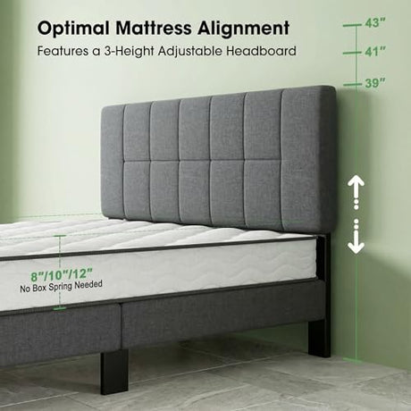 Marsail Full Bed Frame with 2 Storage Drawers - Upholstered, Adjustable Headboard,6"-12" Mattress Fit, 1300 lbs Capacity, 12-Leg Sturdy Wood Construction, Dark Gray Marsail