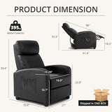 zzlay Leather Recliner Chair for Living Room, Modern Adjustable Home Theater Seating Single Sofa with Adjustable Backrest & Padded Armrests, Manual Push Back Armchair for Small Spaces,Black