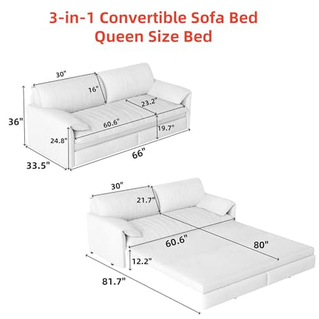 CAPCAEK 66'' Queen Pull Out Sofa Bed, 3 in 1 Convertible Sleeper Couch, Velvet Loveseat Futon Lounge Recliner with Thicked Cushions and Side Storage for Living Room, Apartment, Small Space CAPCAEK