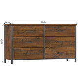 IKENO 6 Drawer Double Dresser, Industrial Wood Dresser for Bedroom, Storage Cabinet with Sturdy Steel Frame IKENO