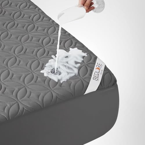 BEDLORE Waterproof Mattress Protector, Queen Size Mattress Pad Noiseless with Deep Pocket 6"-18" Depth, Soft Breathable Dirt-Proof Bed Mattress Cover Washable for Home, Bedroom, Hotel (Gray) BEDLORE