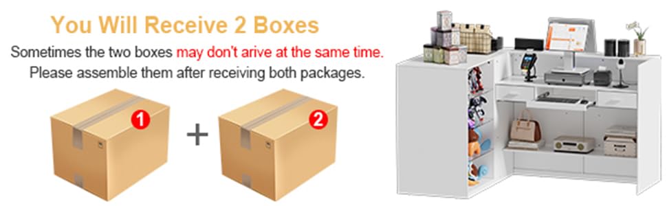 PAKASEPT Reception Desk with Counter for Retail & Checkout,Modern Front Reception Counter with Drawers & Open Shelves,L-Shaped Retail Counter with Storage for Countertop,Beauty Salon,Shop,Bar,White PAKASEPT